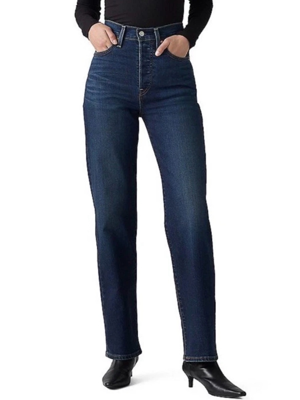 Levi's Women's Ribcage Straight Super High Rise Jeans In Dark Blue Sz 28X32 NWT